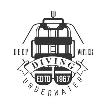 Diving underwater deep water edtd 1967 logo. Black and white vector Illustration Stock Illustration