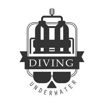 Diving underwater logo. Black and white vector Illustration Stock Illustration