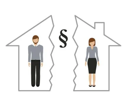 Division of property at divorce of man and woman in a half house Stock Illustration