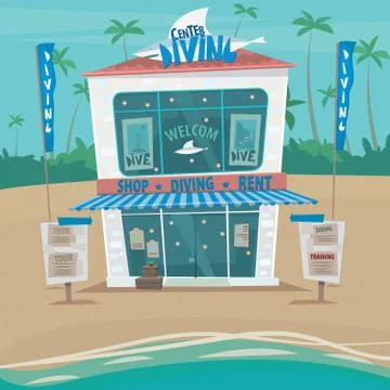 Divivng center on the beach Stock Illustration