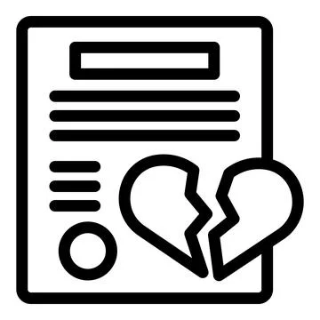 Divorce decree with broken heart representing end of marriage Stock Illustration