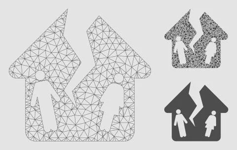 Divorce House Vector Mesh Carcass Model and Triangle Mosaic Icon 스톡 일러스트