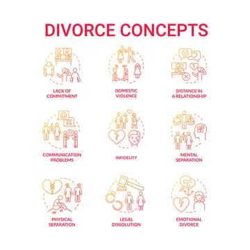 Divorce red gradient concept icons set 스톡 일러스트