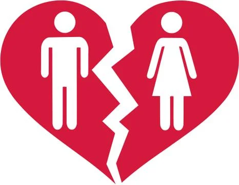 Divorced couple in broken heart Stock Illustration