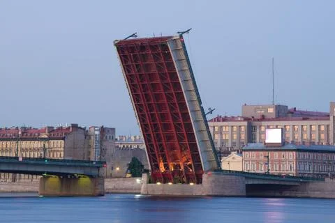 Divorced span of the Liteyny Bridge close up. White nights in St. Petersburg Stock Photos