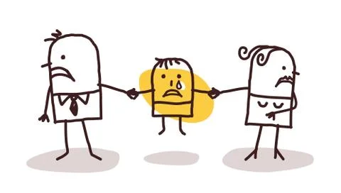 Divorcing couple with sad kid Stock Illustration