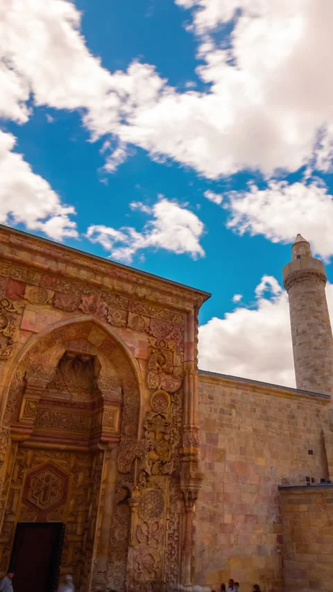 Divrigi Ulu Cami or Great Mosque of Divrigi vertical time lapse footage Stock Footage 280182049