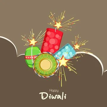 Diwali celebration concept with colourful exploding crackers. Illustrazione stock