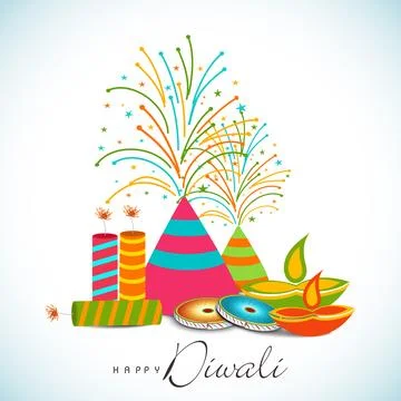 Diwali celebrations with burning or exploding crackers and illuminated litl.. Stock Illustration