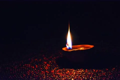 DIWALI -  Diya lamps lit during diwali celebration Stock Photos