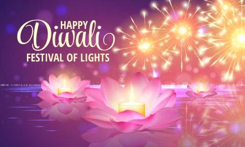 Diwali greeting background. 3D Vector. Festival of lights illustration. Lotus Illustrazione stock