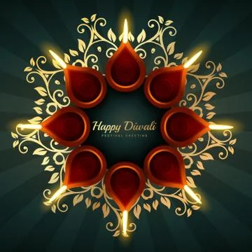 Diwali greeting vector background design with floral ornaments Stock Illustration