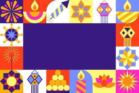 Diwali Icon Border Frame with Blank Purple Copy Space Stock Illustration