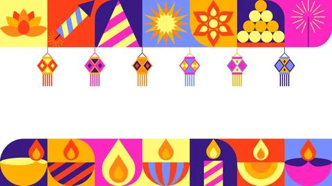 Diwali Icon Border Frame with Blank White Copy Space Stock Illustration