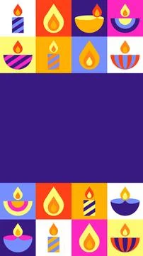 Diwali Icon Border Frame with Blank Vertical Purple Copy Space Stock Illustration