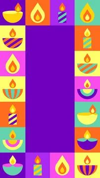 Diwali Icon Border Frame with Blank Vertical Purple Copy Space Stock Illustration