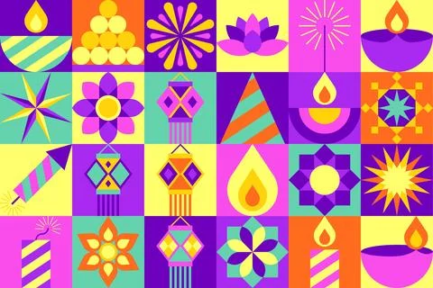 Diwali Icon Pattern with Mint Green and Pink Color Palette 스톡 일러스트