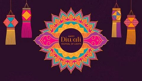 Diwali kandil lanterns, rangoli pattern illustration イラスト素材