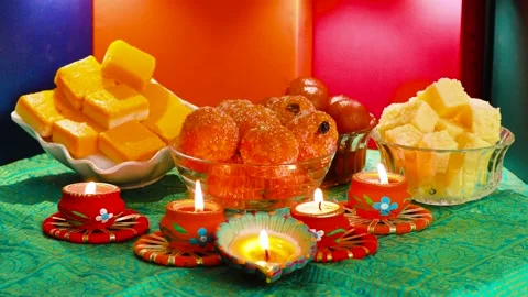 Diwali lights and sweets Stock Footage 158915671