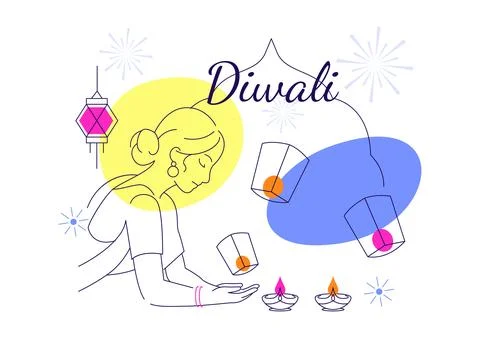 Diwali Vector Illustration featuring Festive, Rangoli Patterns, Oil Lamps, .. Stock Illustration