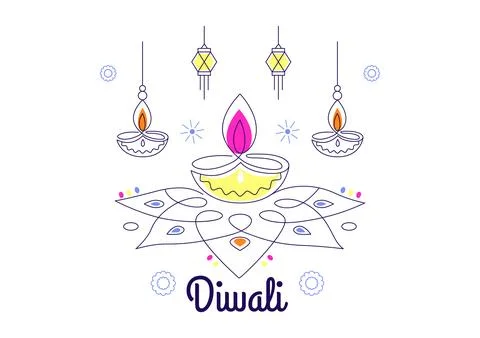 Diwali Vector Illustration featuring Festive, Rangoli Patterns, Oil Lamps, .. Ilustración de archivo