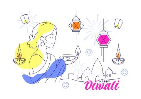 Diwali Vector Illustration featuring Festive, Rangoli Patterns, Oil Lamps, .. Ilustración de archivo