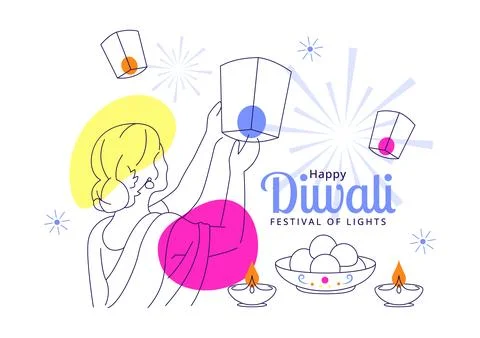 Diwali Vector Illustration featuring Festive, Rangoli Patterns, Oil Lamps, .. Ilustración de archivo
