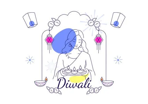 Diwali Vector Illustration featuring Festive, Rangoli Patterns, Oil Lamps, .. Stock Illustration