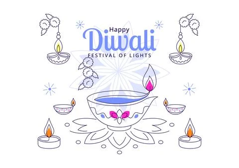 Diwali Vector Illustration featuring Festive, Rangoli Patterns, Oil Lamps, .. Ilustración de archivo