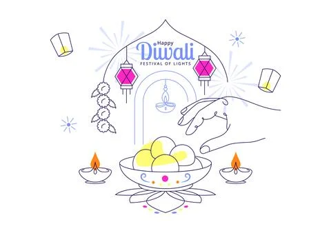 Diwali Vector Illustration featuring Festive, Rangoli Patterns, Oil Lamps, .. Ilustración de archivo