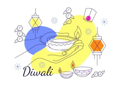 Diwali Vector Illustration featuring Festive, Rangoli Patterns, Oil Lamps, .. Stock Illustration