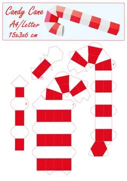 DIY 3D Paper Candy Cane. Print Cut and Glue. Christmas toy. Print the template Illustrazione stock