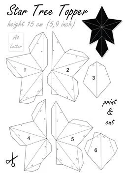 DIY 3D Star Tree Topper. Print Cut and Glue. Christmas toy. Print the template Illustrazione stock