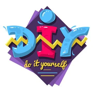 DIY Acronym. Do It Yourself. 90 s Vibrant Colors Aesthetic Typ Stock Illustration