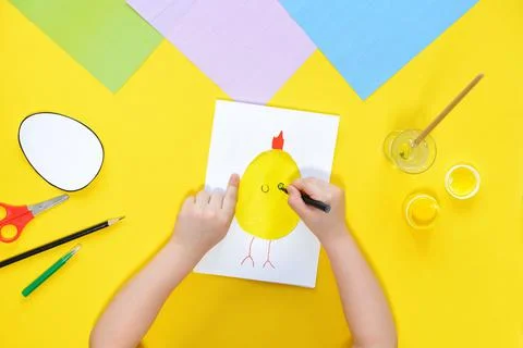 DIY and kids creativity. Step by step instruction: Create an Easter card with Stock Photos