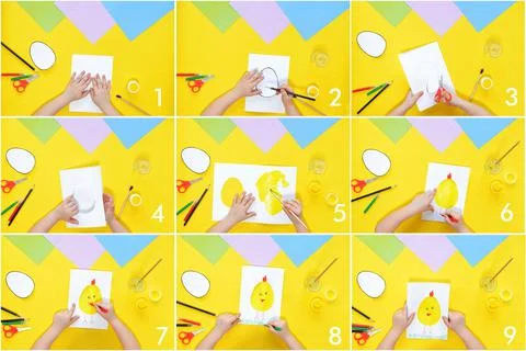 DIY and kids creativity. Step by step instruction: Create an Easter card with Stock Photos
