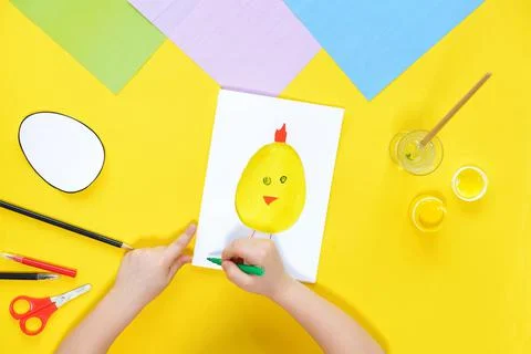DIY and kids creativity. Step by step instruction: Create an Easter card with Stock Photos