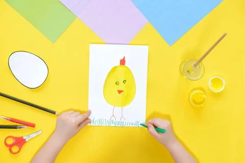DIY and kids creativity. Step by step instruction: Create an Easter card with Stock Photos
