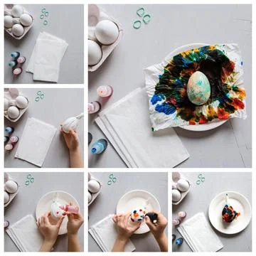 DIY and kids creativity. Step by step instruction: how to make painted easter Foto stock