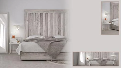 Diy bedroom presentation with copy space and details closeup, architect inter Stock Illustration