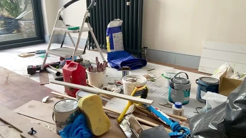 DIY Building Tools Paint Housework Slow Mo Angle 2 Stock Footage 243885754