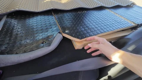 DIY car bed platform for camping and road trip van life Stock Footage 340578312