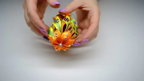 DIY. Christmas tree decorations made using the kanzashi technique 스톡 동영상 145482976