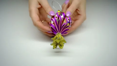 DIY. Christmas tree decorations made using the kanzashi technique 스톡 동영상 145483815
