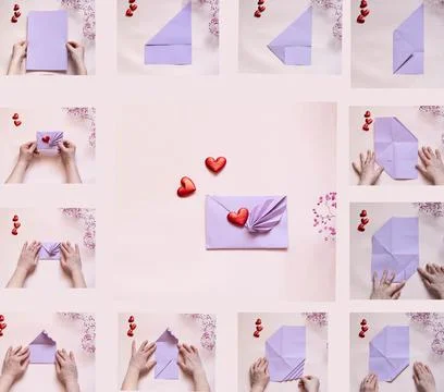 DIY concept. Step 1-12. Step-by-step photo instructions. A postcard with a fl Stock Photos