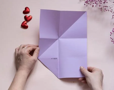 DIY concept. Step 6. Step-by-step photo instructions. A postcard with a flowe Stock Photos