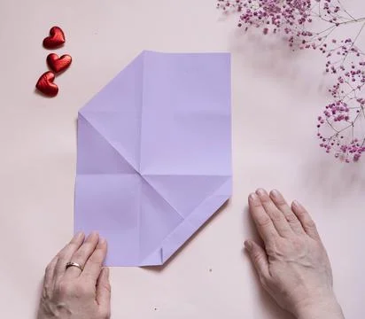 DIY concept. Step 9. Step-by-step photo instructions. A postcard with a flowe Stock Photos