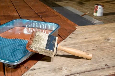 Diy concept of varnishing a floor Foto stock