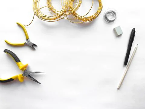 Diy crafting essentials. Tools and materials for creative projects Stock Photos