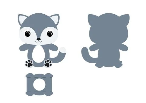 DIY cute wolf chocolate egg holder template. Retail paper box for the easter  스톡 일러스트